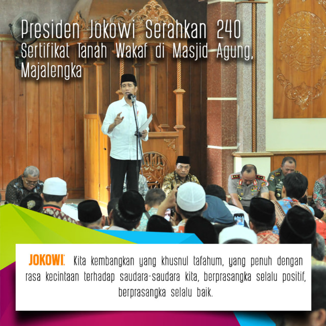 Jokowi Serahkan 240 Sertifikat Tanah Wakaf  Untuk Tempat Ibadah