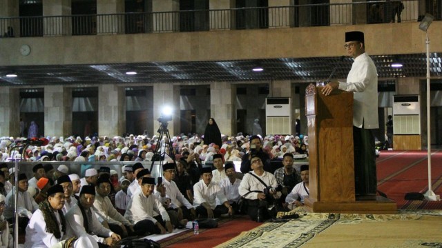 Anies memberikan kata sambutan di Masjid Istiqlal Foto: Nugroho Sejati