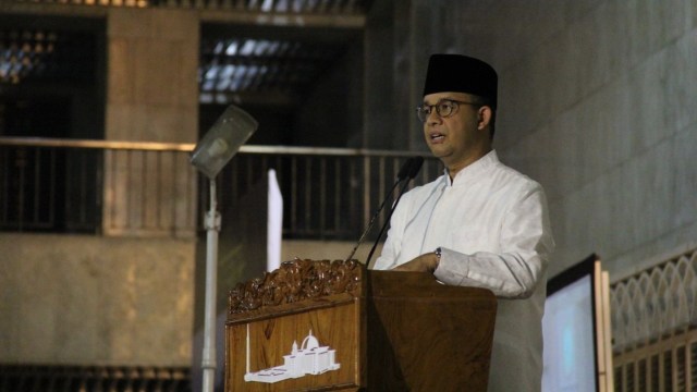 Anies memberikan kata sambutan di Masjid Istiqlal (Foto: Nugroho Sejati)