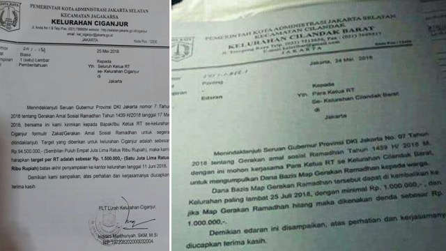 Surat edaran zakat di Ciganjur dan Cilandak Barat. (Foto: Dok.Istimewa)