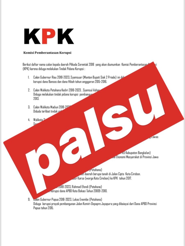 Hoaks surat edaran dari KPK. (Foto: Twitter @KPK_RI)