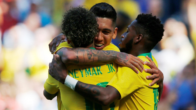Selebrasi gol pemain Timnas Brasil (Foto: Andrew Yates/Reuters)