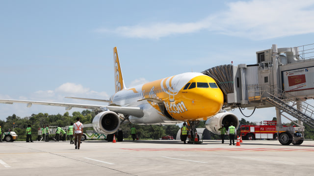 Pesawat Scoot mendarat di Sultan Syarif Kasim II  (Foto: Dok. Scoot)