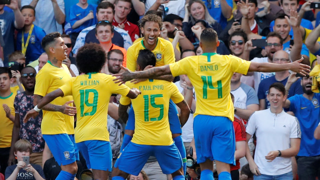 Selebrasi gol Brasil ke gawang Kroasia. (Foto: Andrew Boyers/Reuters)