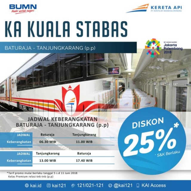 Kereta Kuala Stabas Resmi Dioperasikan, Ini Harga Tiketnya