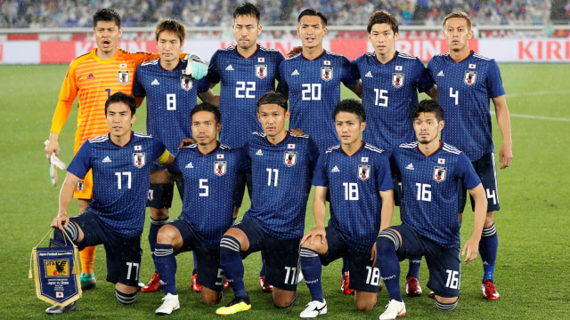 Timnas Jepang sebelum menghadapi Ghana. (Foto: Toru Hanai/Reuters)