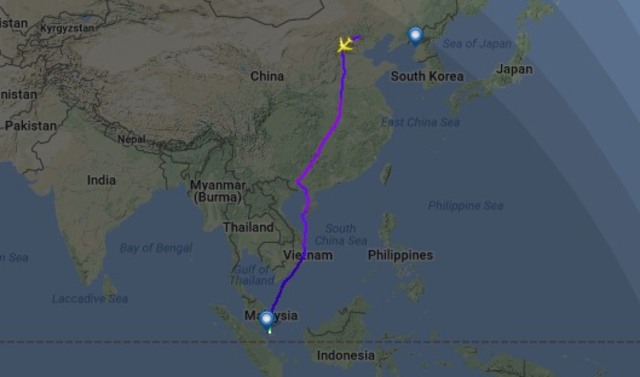 Perjalanan dari Korea Utara ke Singapura (Foto: dok. flightradar24)
