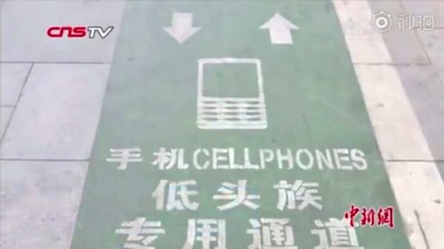 Jalur pejalan kaki yang main smartphone di China. (Foto: The Paper)