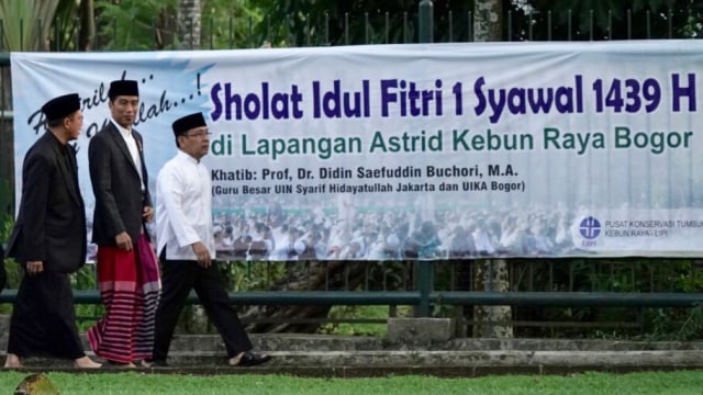 Jokowi, Menang dan Mensesneg  Salat Id di Bogor. (Foto: Dok: Biro Pers Setpres)