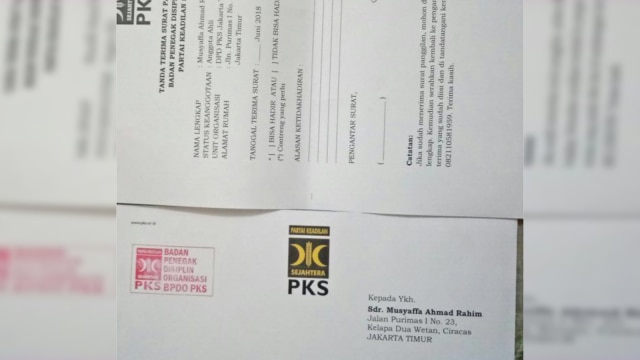 Surat panggilan dari DPP PKS (Foto: Istimewa)
