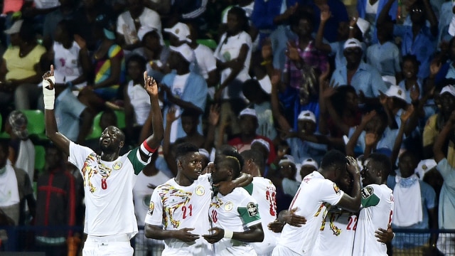 Perayaan gol Timnas Senegal. (Foto: Khaled Desouki/AFP)