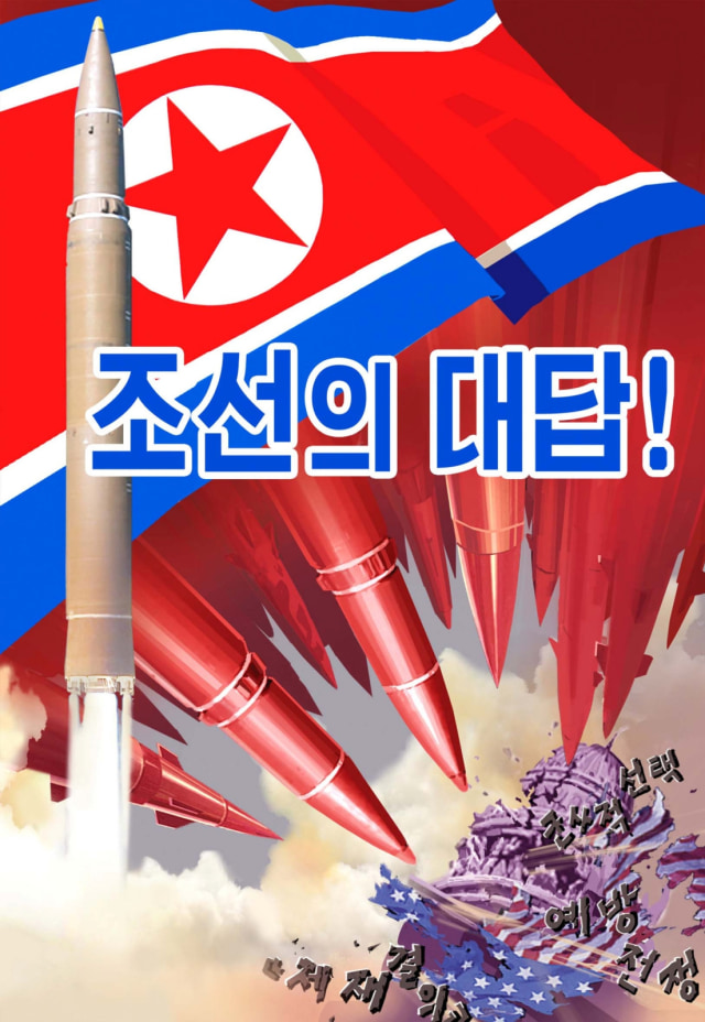 Poster anti Amerika di Korea Utara. (Foto: KCNA via Reuters)
