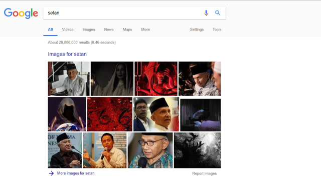 Foto Amien Rais saat cari 'Setan' di Google. (Foto: Google)