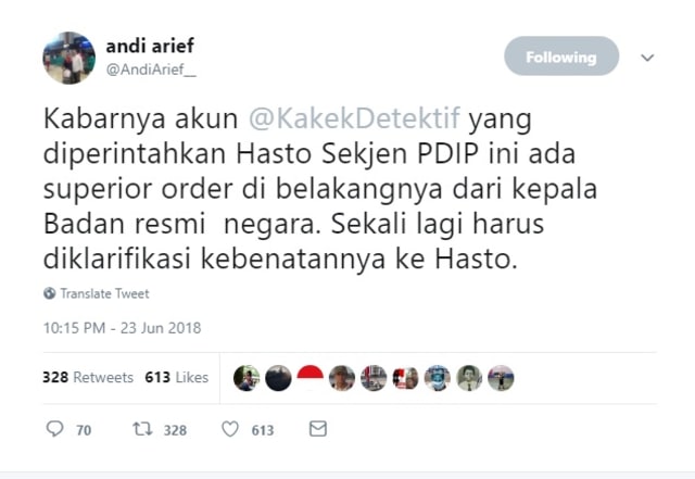 Cuitan politisi Demokrat Andi Arief. (Foto: Twitter Andi Arief)