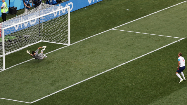 Pemain sepak bola Inggris, Harry Kane cetak gol. (Foto: REUTERS / Ivan Alvarado)