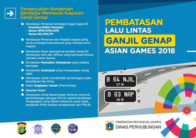 Ganjil Genap Selama Asian Games 2018 (Foto: Dok. Ditlantas Polda Metro Jaya)