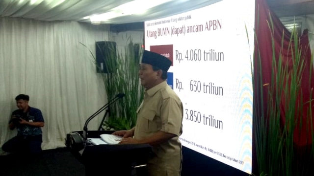 Prabowo bacakan utang negara. (Foto: Fahrian Saleh/kumparan)