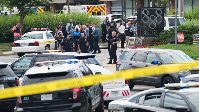 Penembakan kantor surat kabar di Maryland. (Foto: Saul Loeb/AFP)
