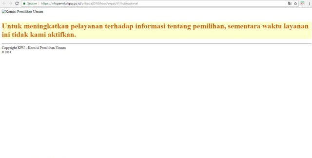 Website untuk pantau real count KPU tak aktif. (Foto: dok. KPU)