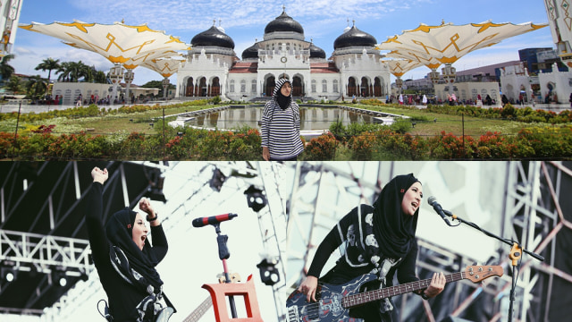 Chua 'Kotak' menggunakan hijab saat manggung di Aceh. (Foto: IG @chuakotak)