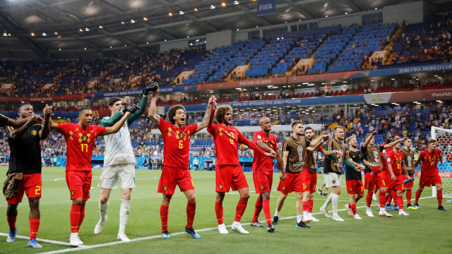 Para pemain Belgia merayakan kemenangan. (Foto: REUTERS/Toru Hanai)