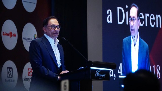 Anwar Ibrahim dalam The ECGL Leadership Forum 2018 di Hotel Fairmount, Jakarta. (Foto: Jamal Ramadhan/kumparan)