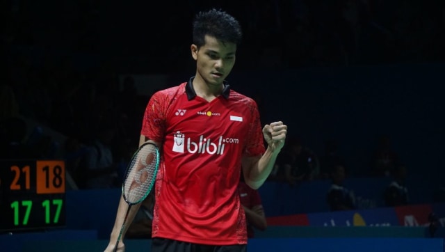 Pebulu tangkis Indonesia Ricky Karandasuwardi pada Turnamen Bulu Tangkis Blibli Indonesian Open 2018