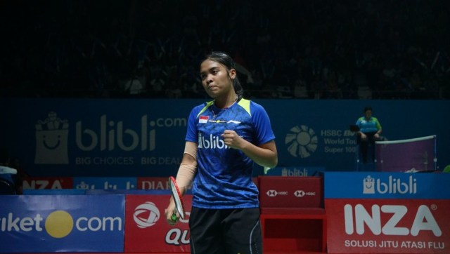 Pebulu tangkis Indonesia, Gregoria Mariska Tanjung, pada Turnamen Bulu Tangkis Blibli Indonesian Open 2018 di Istora Senayan, Jakarta, kamis (5/7). (Foto: Irfan Adi Saputra/kumparan)