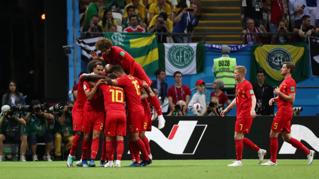 Perayaan gol Brasil ke gawang Belgia. (Foto: Toru Hanai/Reuters)