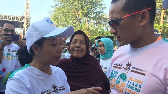 Sandi dan Rini saat acara Antam Gold Run di TMII (Foto: Mohammad Fajri/kumparan)