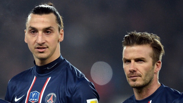 Ibrahimovic dan Beckham kala membela Paris Saint-Germain. (Foto: AFP/Franck Fife)