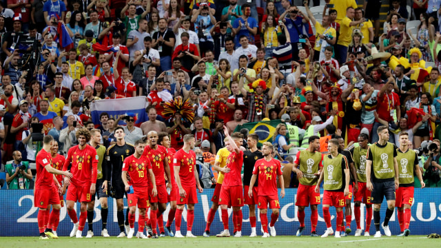 Selebrasi para pemain Belgia. (Foto: REUTERS/Toru Hanai)