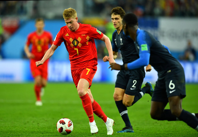 Kevin de Bruyne di laga vs Prancis. (Foto: REUTERS/Dylan Martinez)