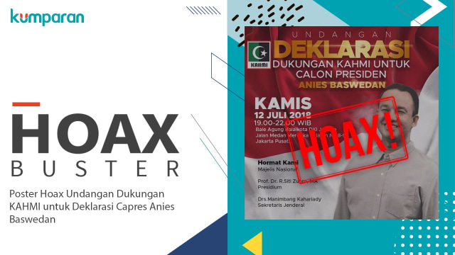 Hoax Buster Undangan Deklarasi Dukungan KAHMI untuk Capres Anies Baswedan. (Foto: Dok. Istimewa)