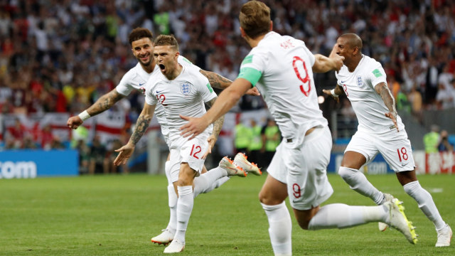 Pemain Inggris merayakan gol Trippier. (Foto: REUTERS/Darren Staples)