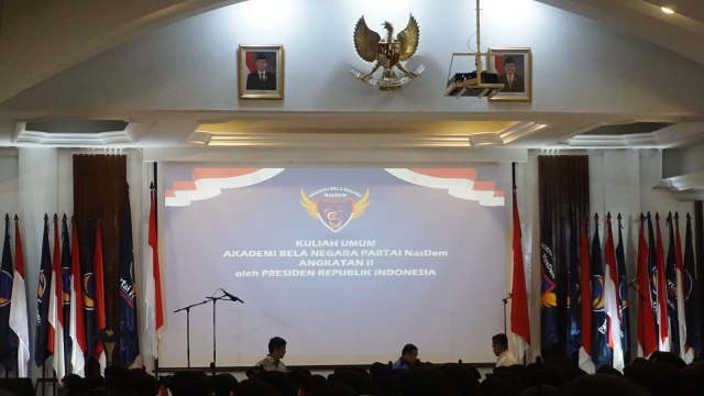 Suasana kuliah umum Presiden di Akademi Bela Negara NasDem. (Foto: Yudhistira Amran Saleh/kumparan)