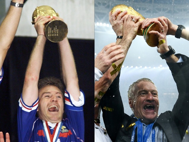 Deschamps mengangkat trofi sebagai pemain dan pelatih. (Foto: AFP)