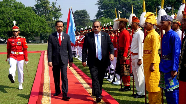 Presiden Joko Widodo menyambut kedatangan Presiden Federasi Mikronesia di Istana Bogor. (Foto: Yudhistira Amran Saleh/kumparan)