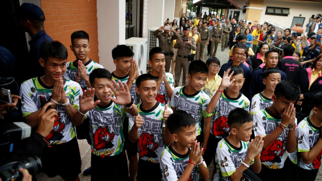 12 anak di Thailand yang terjebak di gua. (Foto: REUTERS/Soe Zeya Tun)