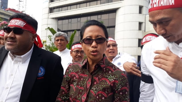 Menteri Rini temui pendemo Aksi Bela Pertamina (Foto: Ema Fitriyani/kumparan)