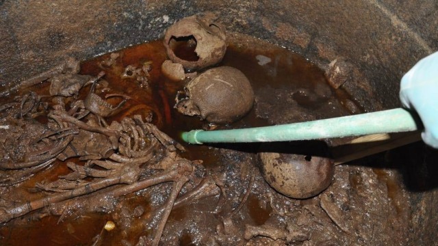 Tulang belulang di dalam sarkofagus misterius. (Foto: Kementerian Benda Bersejarah Mesir)