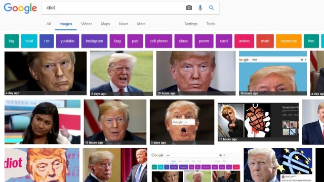 Foto Donald Trump saat cari 'Idiot' di Google. (Foto: Google)
