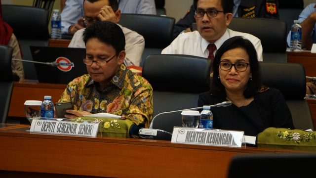 Rapat kerja badan anggaran DPR RI dengan Menteri Keuangan Sri Mulyani (kanan) dan Deputi Gubernur Senior Bank Indonesia Mirza Adityaswara (kiri). Foto: Iqbal Firdaus/kumparan