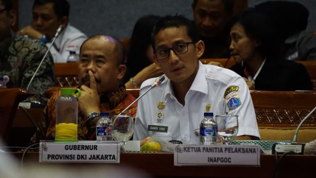 Wagub DKI Jakarta, Sandiaga Uno di rapat kerja Komisi X DPR RI terkait persiapan Asian Games 2018. (Foto: Iqbal Firdaus/kumparan)