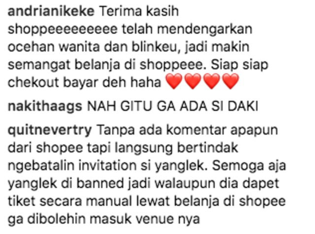 Komentar fans Lisa Blackpink (Foto: Instagram.com/shopee_id)