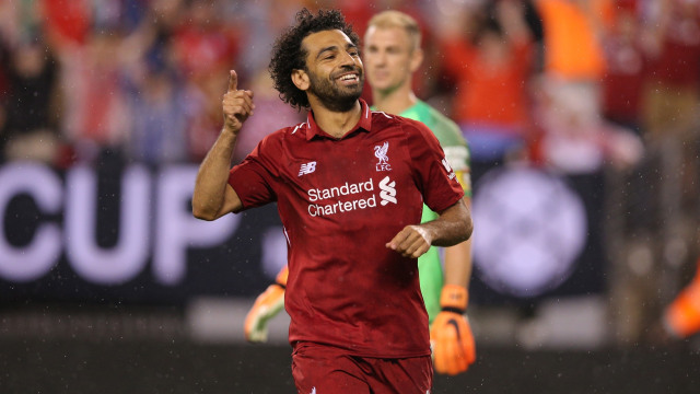Mohamed Salah merayakan golnya ke gawang Manchester City pada ajang International Champions Cup 2018. (Foto: Reuters/Brad Penner)