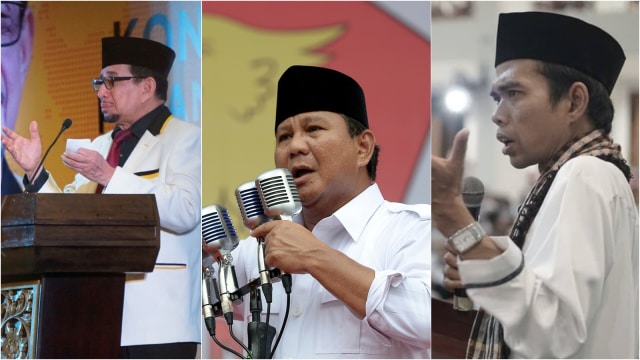 Salim Segaf, Prabowo Subianto, Ustad Abdul Somad (Foto: Puti Cinintya/kumparan, AFP PHOTO / Adek Berry, Instagram/Ustad Abdul Somad)