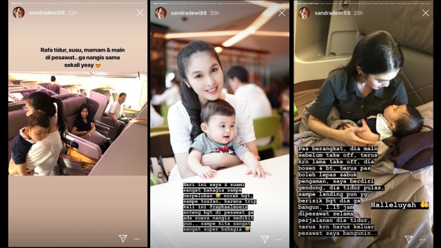 Curhat Sandra Dewi saat bawa anaknya naik pesawat.  (Foto: Instagram Story @sandradewi88)