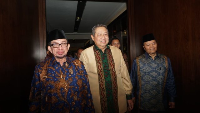 SBY saat disambut oleh PKS di Hotel Grand Melia, Jakarta, Senin (30/7). (Foto: Irfan Adi Saputra/kumparan)
