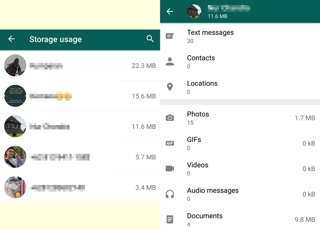 Lihat Storage Use di WhatsApp. (Foto: Screenshots WhatsApp)
